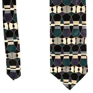 Martin Wong Napa CA Mens Silk Tie Geometric Abstract Teal Purple Black Gold USA